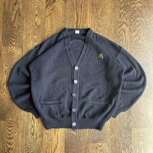 Vtg 90s RARE McDonalds Employee Cardigan Sweater Andrew Rohan Mens M Black
